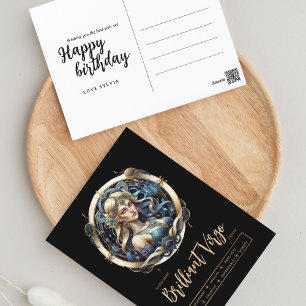Moderne Sternzeichen Blau Gold Jungfrau Virgo Gebu Postkarte