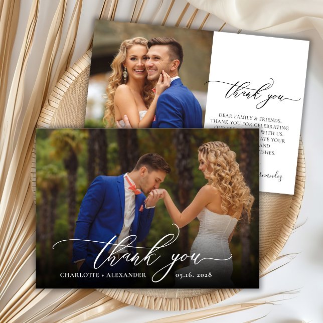 Moderne, stilvolle 2-Foto Hochzeit Dankeschön Card Dankeskarte (Von Creator hochgeladen)