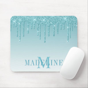 Moderne stilvolle Aqua Glitter-Monogramm Mousepad