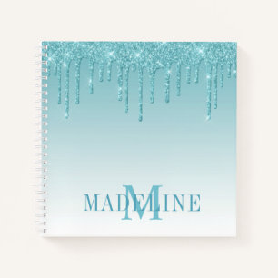 Moderne stilvolle Aqua-Glitter-Monogramm Notizbuch