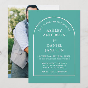 Moderne, stilvolle Arch Aquamarine Foto Hochzeit Einladung