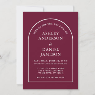 Moderne, stilvolle Arch Burgundy Wedding Einladung