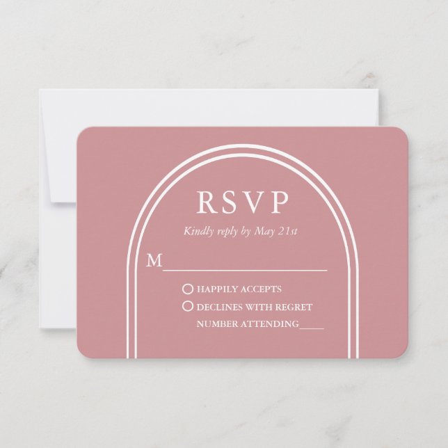 Moderne, stilvolle Arch Wedding Rose Gold RSVP Karte (Vorderseite)