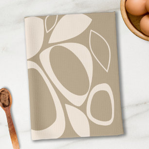 Moderne stilvolle beige cremefarbene abstrakte Mus Geschirrtuch