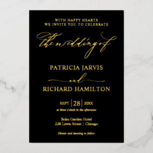 Moderne, stilvolle Black and Gold Wedding Folieneinladung