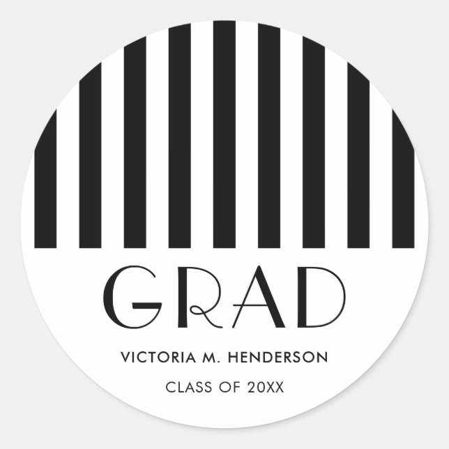 Moderne, stilvolle Black and White Graduation Part Runder Aufkleber (Vorderseite)