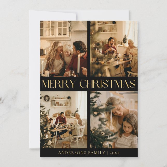 Moderne stilvolle Black Merry Weihnachtskarte Feiertagskarte (Vorderseite)