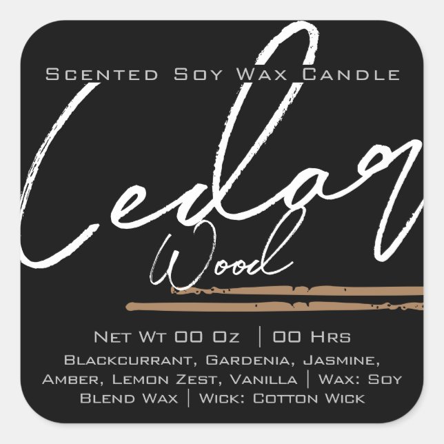 Moderne, stilvolle Candle Label Schlicht Black Ced Quadratischer Aufkleber (Vorderseite)