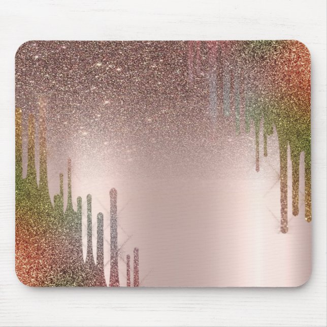 Moderne stilvolle Cool Glitzer Tropfen Rose Gold Mousepad (Vorne)