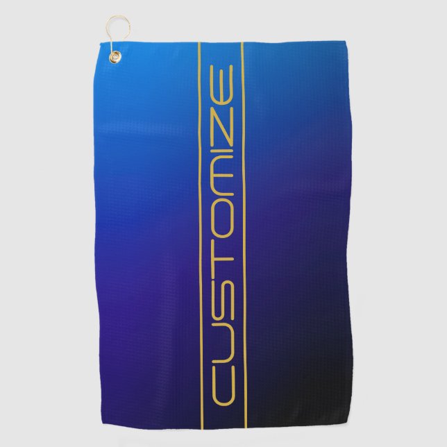 Moderne, stilvolle Editable Gold Text & Blue Lila Golfhandtuch (Vorderseite)