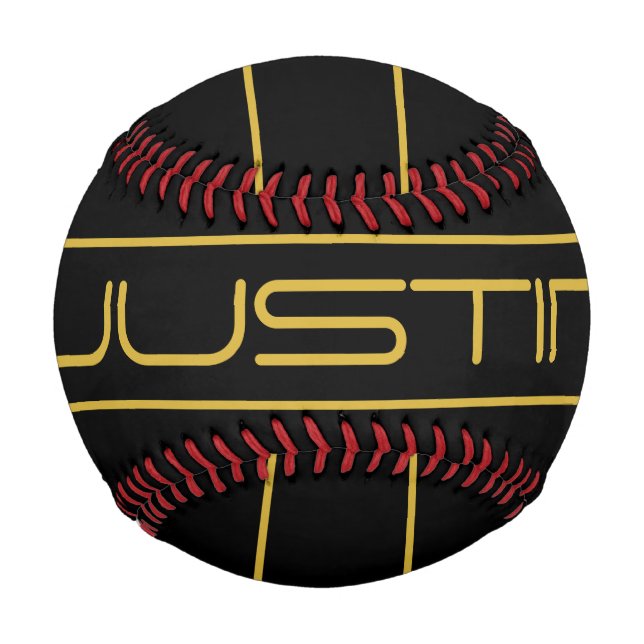 Moderne, stilvolle Editable Gold Text & Line Strei Baseball (Rückseite)