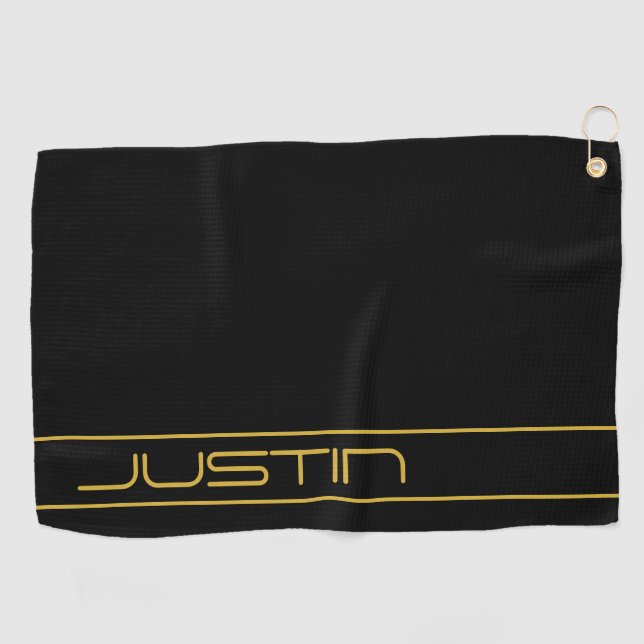 Moderne, stilvolle Editable Gold Text & Line Strei Golfhandtuch (Horizontal)