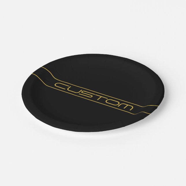 Moderne, stilvolle Editable Gold Text & Line Strei Pappteller (Schrägansicht)