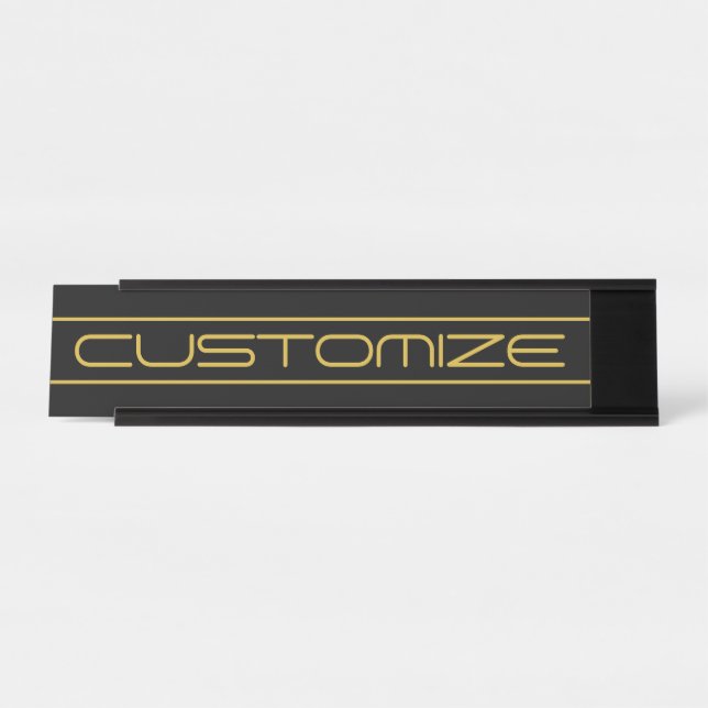 Moderne, stilvolle Editable Gold Text & Line Strei Schreibtischnamensplakette (Vorderseite )