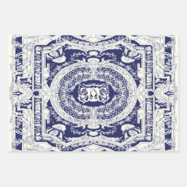 Moderne stilvolle Elegant Navy Blauer Barock Ornam Geschenkpapier Set