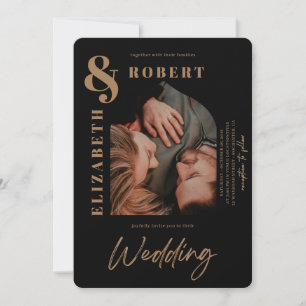 Moderne, stilvolle, fett gearbeitete Foto Hochzeit Einladung