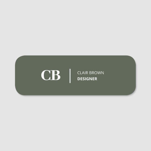 Moderne, stilvolle Forest Green Monogram Classic Namensschild (Vorderseite)