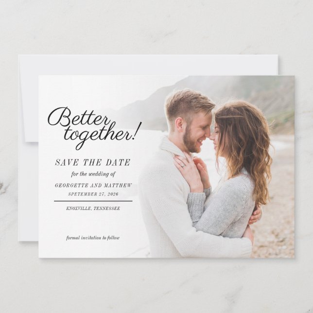 Moderne, stilvolle Foto Script Wedding Save The Date (Vorderseite)