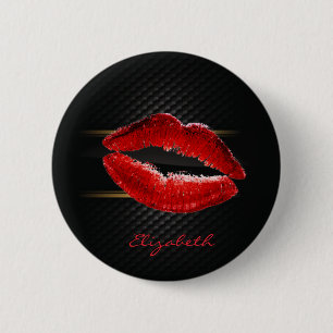 Moderne, stilvolle Glitzer Rote Lippen, schwarz-Pe Button