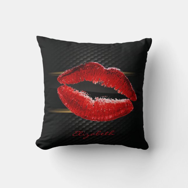 Moderne, stilvolle Glitzer Rote Lippen, schwarz-Pe Kissen (Vorderseite)