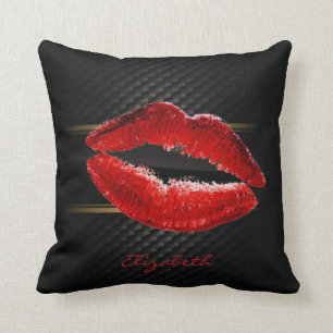 Moderne, stilvolle Glitzer Rote Lippen, schwarz-Pe Kissen