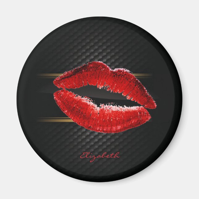 Moderne, stilvolle Glitzer Rote Lippen, schwarz-Pe Magnet (Vorne)