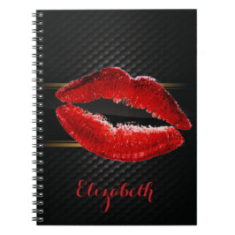 Moderne, stilvolle Glitzer Rote Lippen, schwarz-Pe Notizblock