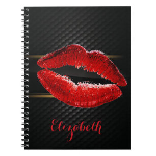 Moderne, stilvolle Glitzer Rote Lippen, schwarz-Pe Notizblock