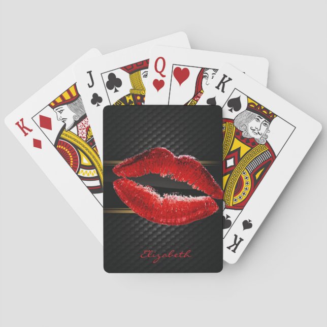 Moderne, stilvolle Glitzer Rote Lippen, schwarz-Pe Spielkarten (Rückseite)