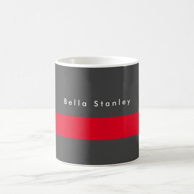 Moderne, stilvolle Grau Red Your Name Kaffeetasse (Mittel)