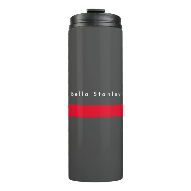 Moderne, stilvolle Grau Red Your Name Thermosbecher (Vorderseite)