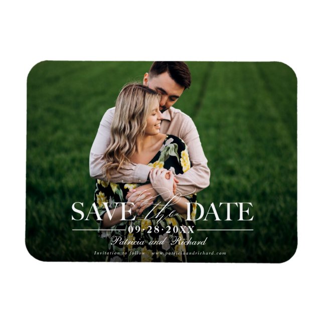 Moderne, stilvolle Hochzeit spart das Date-Foto Magnet (Horizontal)