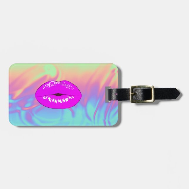 Moderne, stilvolle Lippen, Ombre Holographic Gepäckanhänger (Vorderseite horizontal)