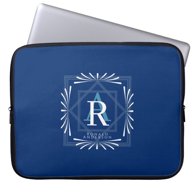 Moderne, stilvolle Mongram Navy Laptopschutzhülle (Vorderseite)