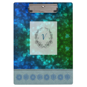 Moderne, stilvolle Mongram Winterschneeflocken Klemmbrett