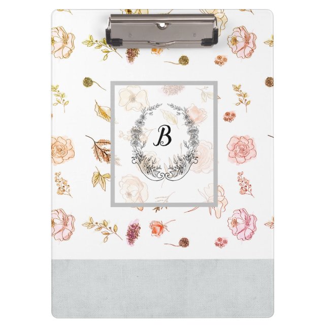 Moderne, stilvolle Monogram Girly Patterns 1974 Klemmbrett (Vorderseite)