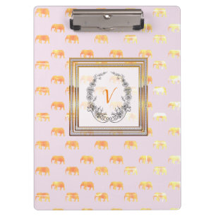 Moderne, stilvolle Monogram Muster Elephants Gold Klemmbrett