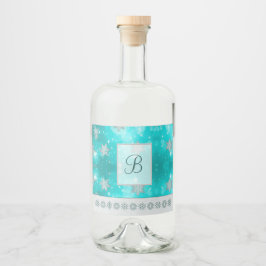 Moderne, stilvolle Monogram-Muster | Schnee-Party Alkoholflaschenetikett
