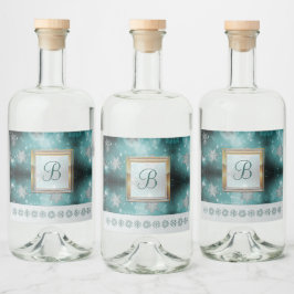 Moderne, stilvolle Monogram-Muster | SchneeParty 3 Alkoholflaschenetikett