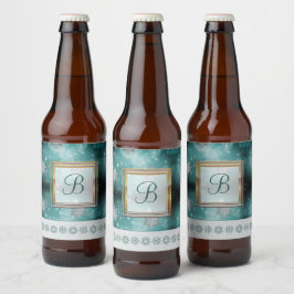 Moderne, stilvolle Monogram-Muster | SchneeParty 3 Bierflaschenetikett