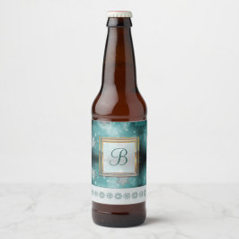 Moderne, stilvolle Monogram-Muster | SchneeParty 3 Bierflaschenetikett