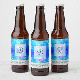 Moderne, stilvolle Monogram-Muster | SchneeParty # Bierflaschenetikett