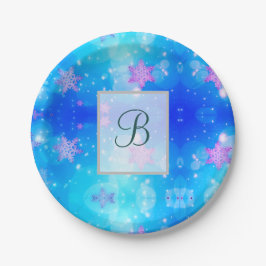 Moderne, stilvolle Monogram-Muster | SchneeParty # Pappteller