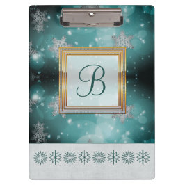 Moderne, stilvolle Monogram Muster Winterschneeflo Klemmbrett