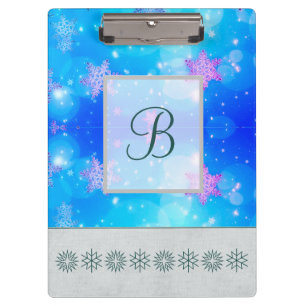 Moderne, stilvolle Monogram Muster Winterschneeflo Klemmbrett