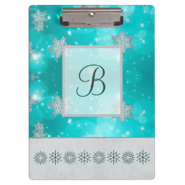 Moderne, stilvolle Monogram Muster Winterschneeflo Klemmbrett