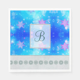 Moderne, stilvolle Monogram Muster Winterschneeflo Serviette