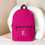 Moderne, stilvolle Monogram Typografie Hot Pink Bedruckter Rucksack<br><div class="desc">Ein feines und schönes Rucksack-Design mit einem stilvollen Layout Ihres Namens und Monogramms mit klassischen Serifen und einer verzierteren Schriftzeichen-Typografie in ausgewogener Symmetrie. Die drei Elemente verschmelzen mit einer ausgeklügelten Harmonie und kreieren Ihr eigenes Markenlogo. Hier zeigt sich ein trendiger, hellrosa Hintergrund mit Monogrammelementen in weiß und grau. Dieser Artikel...</div>