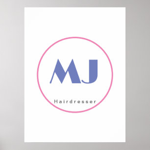 Moderne stilvolle Monogramm Blau Weiße Friseurin Poster