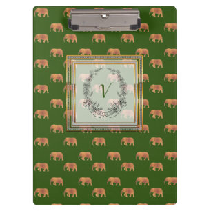 Moderne, stilvolle Monogramm-Muster Elefanten Klemmbrett
